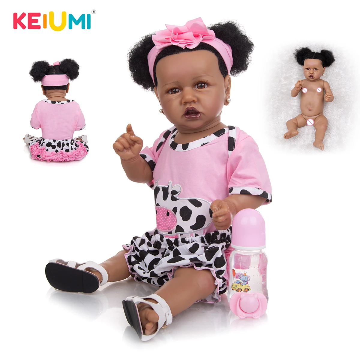

KEIUMI 23 Inch Lifelike Full Silicone Reborn Baby Dolls Toy Black Color Doll Truly Realistic Reborn Kids For Kid Birthday Gifts