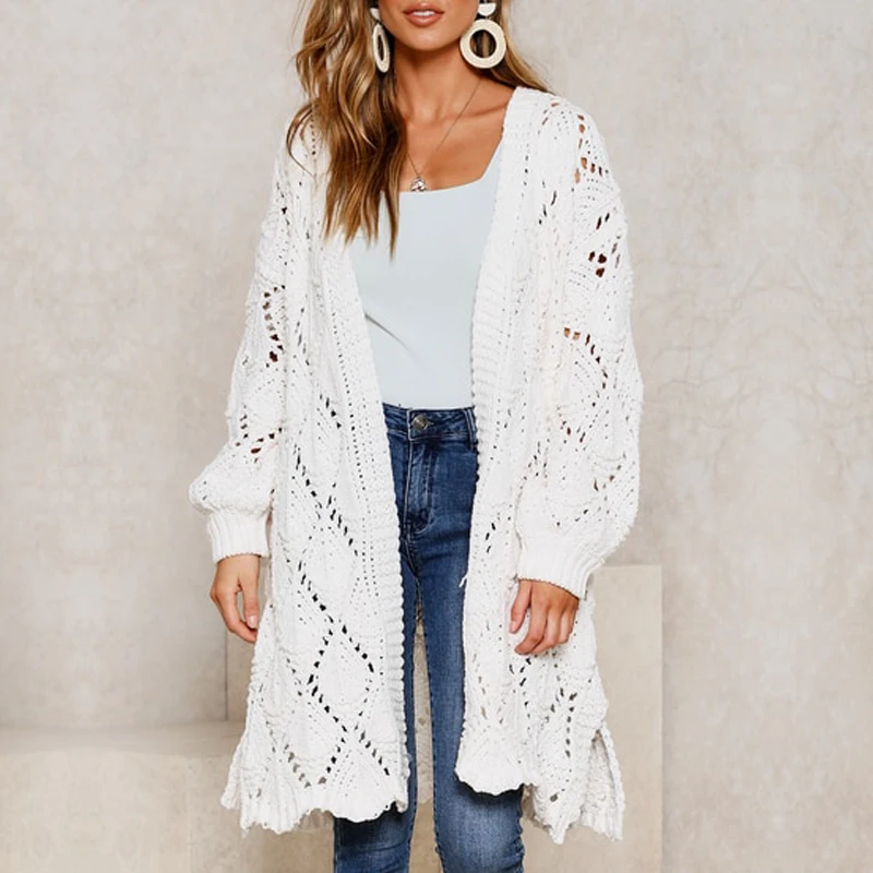 2019 Autumn Geometric Hollow Chunky Knit Cardigan Women's Side Split Open Stitch Long Cardigan Solid Color Knitwear Coat Women
2019 Autumn Geometric Hollow Chunky Knit Cardigan Women's Side Split Open Stitch Long Cardigan Solid Color Knitwear Coat Women