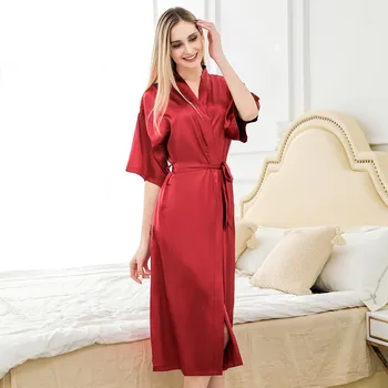 Women Sleepwear Satin Bathrobe V-neck Casual Nightgown Loose Sexy Bridal Wedding Robe Long Home Dressing Gown Lounge Kimono Bath 
Women Sleepwear Satin Bathrobe V-neck Casual Nightgown Loose Sexy Bridal Wedding Robe Long Home Dressing Gown Lounge Kimono Bath