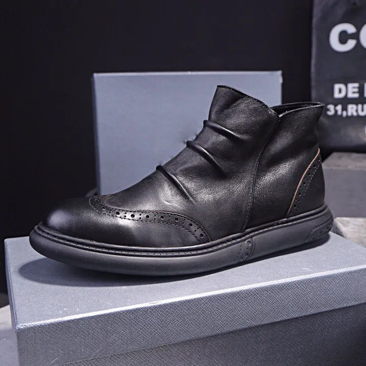 Autumn & Winter England Genuine Leather Martin Boots Men's Retro Varved Casual High Shoes Zipper Short Flat Brogue Boots
Autumn & Winter England Genuine Leather Martin Boots Men's Retro Varved Casual High Shoes Zipper Short Flat Brogue Boots