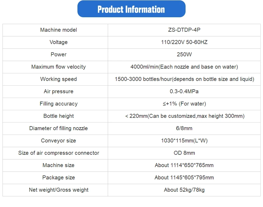 ZONESUN ZS-DTDP-4P Automatic Filling Machine Diaphragm Pump Beverage Shampoo Essential Oil  Four Nozzles Glass Bottle Jar Filler