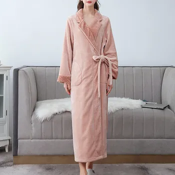 Adult homewear coral fleece nightgown Solid color long-sleeved cardigan belt bathrobe Casual fashion thick warm winter nightgown
Adult homewear coral fleece nightgown Solid color long-sleeved cardigan belt bathrobe Casual fashion thick warm winter nightgown