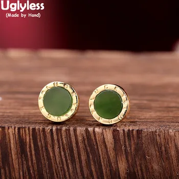 

Uglyless Jewelry Gifts Natural Gemstones LUCKY Studs for Women Buckle Design Stud Earrings Jade Jasper Brincos 925 Silver Bijoux