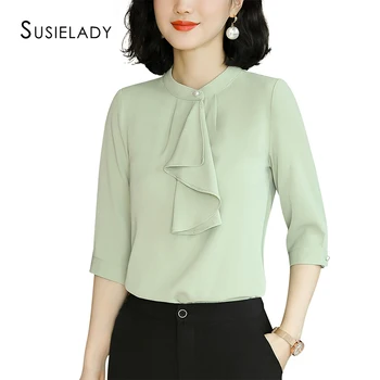 Women's Stand Collar Chiffon Shirts Front Ruffle Design Women Casual Blouse Shirt Top Half Sleeve Popover Tunic Blusas Femininas
Women's Stand Collar Chiffon Shirts Front Ruffle Design Women Casual Blouse Shirt Top Half Sleeve Popover Tunic Blusas Femininas