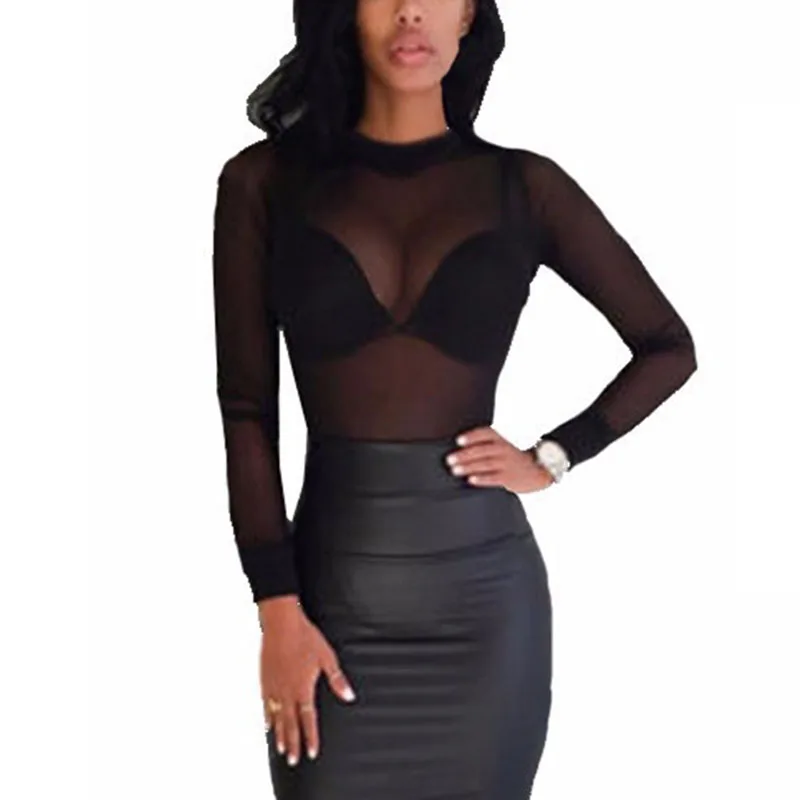 Sexy Women Black T Shirts See Through Transparent Mesh Tops 2019 Spring Long Sleeve Sheer Slim Ladies Turtleneck T-Shirts
Sexy Women Black T Shirts See Through Transparent Mesh Tops 2019 Spring Long Sleeve Sheer Slim Ladies Turtleneck T-Shirts