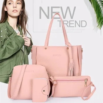 Fashion Women's Shoulder Bag 4Pcs PU Leather Solid Tassel Messenger Bag Portable Purse Clutch Bag Mini Bag
Fashion Women's Shoulder Bag 4Pcs PU Leather Solid Tassel Messenger Bag Portable Purse Clutch Bag Mini Bag