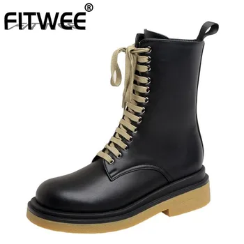 FITWEE 2021 Women Mid Calf Boots Lace Up Flat Heel Women Winter Autumn Shoes Fashion Cool Women Daily Footwear Size 34-40 
FITWEE 2021 Women Mid Calf Boots Lace Up Flat Heel Women Winter Autumn Shoes Fashion Cool Women Daily Footwear Size 34-40