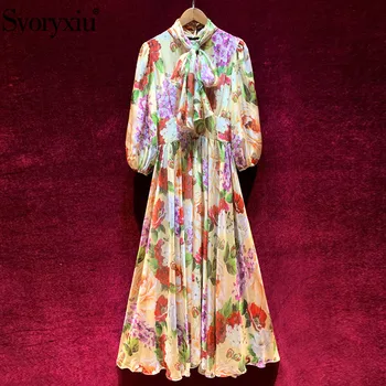 Svoryxiu Runway Summer Bohemian Chiffon Long Dress Women's Elegant Bow Collar Lantern Sleeve Flower Print Fashion Dress Female 
Svoryxiu Runway Summer Bohemian Chiffon Long Dress Women's Elegant Bow Collar Lantern Sleeve Flower Print Fashion Dress Female