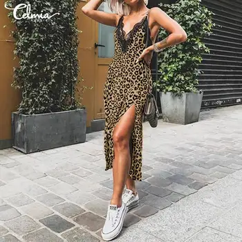 Celmia Plus Size Summer Leopard Print Midi Dress Women Sexy Sleeveless Straps Lace High Split Dress Elegant Sexy V-Neck Vestidos
Celmia Plus Size Summer Leopard Print Midi Dress Women Sexy Sleeveless Straps Lace High Split Dress Elegant Sexy V-Neck Vestidos