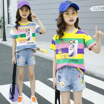 2020 Summer New Fashion Girls Short-sleeved Colorful Striped Suit Children's Clothing Western Style Little Girl Two-piece Set
2020 Summer New Fashion Girls Short-sleeved Colorful Striped Suit Children's Clothing Western Style Little Girl Two-piece Set