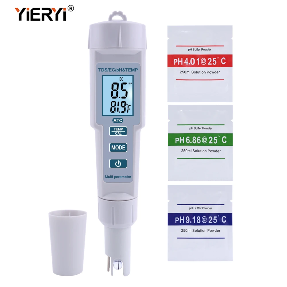 Измеритель температуры Yieryi 4 в 1 PH/TDS/EC цифровой тестер качества воды для бассейнов