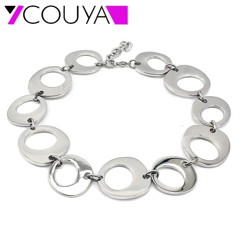 

Stainless Steel Silver color Big Wide Round Link Statement Necklace Designs Big Necklace Women Fashion Statement Necklaces