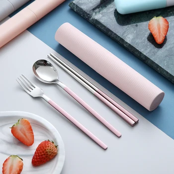 Portable Chopsticks Spoon Set Tableware Single 304 Stainless Steel Fork pink Korean Dinnerware Set Students Chopsticks Box 5CD
Portable Chopsticks Spoon Set Tableware Single 304 Stainless Steel Fork pink Korean Dinnerware Set Students Chopsticks Box 5CD
