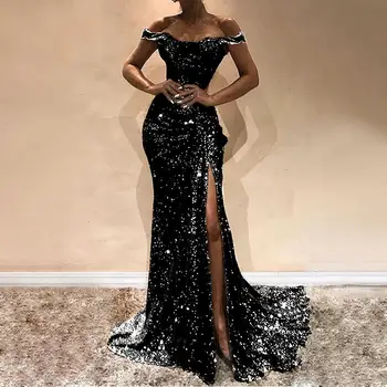 Sexy Off Shoulder Sequins Women Party Dress Sheath High Split Slim Elegant Maxi Dresses
Sexy Off Shoulder Sequins Women Party Dress Sheath High Split Slim Elegant Maxi Dresses