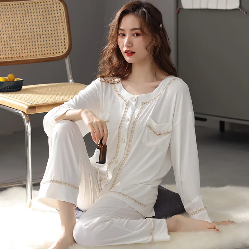 WIKISSPJS Spring Autumn Modal White Black Loose Cotton Silk Long Sleeve Trousers Home Suit Pajamas Sleepwear Loungewear
WIKISSPJS Spring Autumn Modal White Black Loose Cotton Silk Long Sleeve Trousers Home Suit Pajamas Sleepwear Loungewear