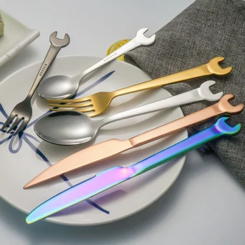 Stainless Steel Cutlery Creative Wrench Stainless Steel Knife And Fork Black Gold Plated Fork And Spoon Gift Set
Stainless Steel Cutlery Creative Wrench Stainless Steel Knife And Fork Black Gold Plated Fork And Spoon Gift Set