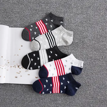5 Pairs/lot Men Short Socks Fun Pattern Flag Stripes Solid Color Stars Letters Black White Blue Various Styles Cotton Invisible
5 Pairs/lot Men Short Socks Fun Pattern Flag Stripes Solid Color Stars Letters Black White Blue Various Styles Cotton Invisible