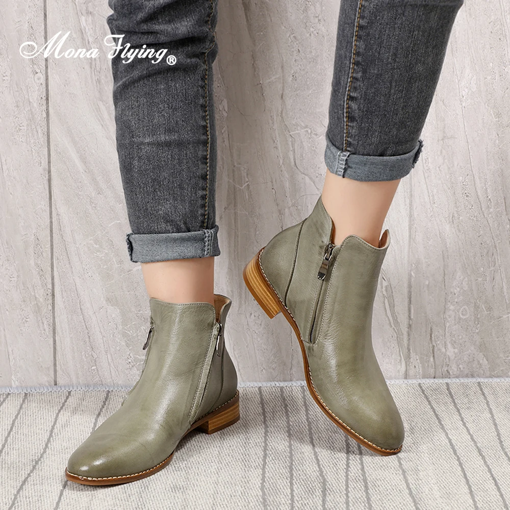Ботинки женские кожаные на молнии классические низком каблуке 068-103B | Обувь