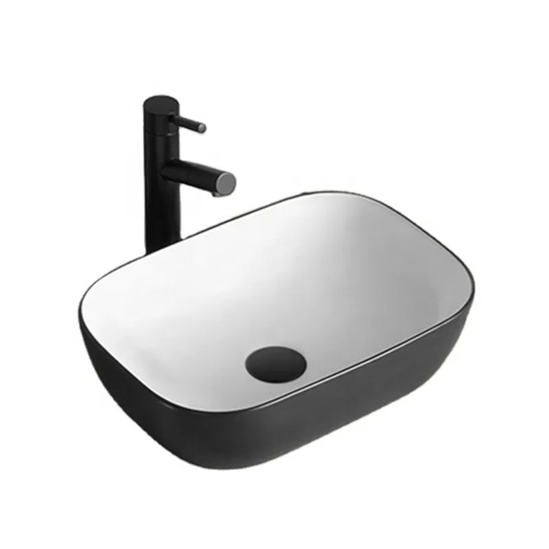 

Bathroom Ceramic Vessel Sinks Oval Wash Basin Sink White and Black Washbasin with Drainer Lavabo Nordic Style Toilet Basin