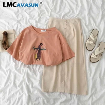 Summer Fashion Skirt Set Women Casual Short Sleeve Print T-shirt + High Waist Button Decor Maxi Skirt Female Two Pieces Set
Summer Fashion Skirt Set Women Casual Short Sleeve Print T-shirt + High Waist Button Decor Maxi Skirt Female Two Pieces Set