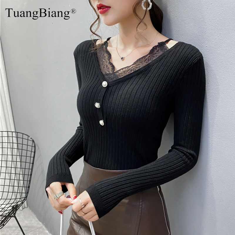 2020 Autumn Sweet Mesh Lace Patchwork Pullovers Long Sleeve Hollow Out V-Neck Sweaters Women Winter Pearl Buttons Knitted Jumper
2020 Autumn Sweet Mesh Lace Patchwork Pullovers Long Sleeve Hollow Out V-Neck Sweaters Women Winter Pearl Buttons Knitted Jumper