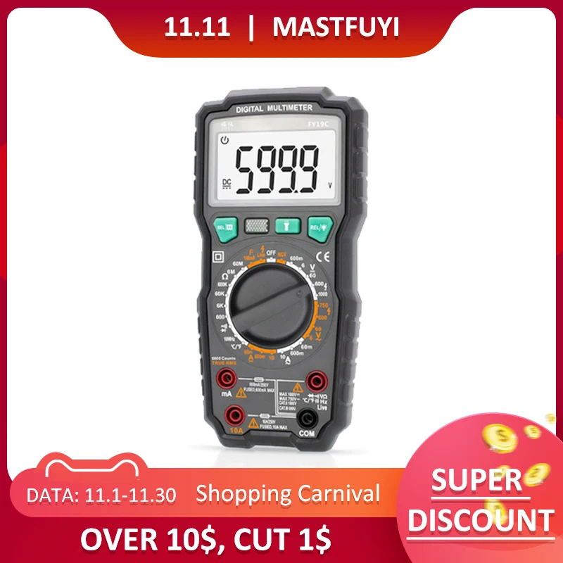 Mastfuyi FY19B / FY19C Digital Multimeter 6000 Counts High Speed Classical Tester Intelligent NCV True RMS Temperature Universal
Mastfuyi FY19B / FY19C Digital Multimeter 6000 Counts High Speed Classical Tester Intelligent NCV True RMS Temperature Universal
