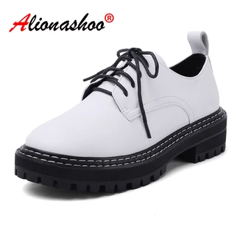 Women Genuine Leather Thick Sole Casual Shoes Lace-up Flat Platform Leisure Shoes Women Black White Women Loafers Size 34-41
Women Genuine Leather Thick Sole Casual Shoes Lace-up Flat Platform Leisure Shoes Women Black White Women Loafers Size 34-41