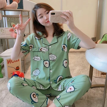 Sleepwear Sets for Women Lovely Pajamas Set Cartoon Short Sleeve + Long Pant Home Wear Lazy Style Women Underwear Pijamas
Sleepwear Sets for Women Lovely Pajamas Set Cartoon Short Sleeve + Long Pant Home Wear Lazy Style Women Underwear Pijamas