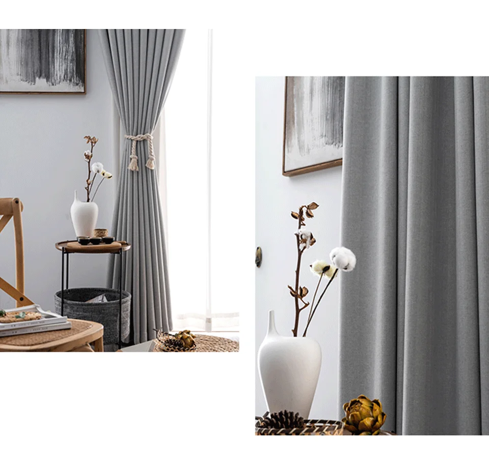 Generic Modern Thick Blackout Curtains Cotton Linen Shading Curtains