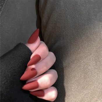 American punk style Matte long-pointed red pure color false nails 24pcs lady full nail tips cute bride fake nails Japanese 
American punk style Matte long-pointed red pure color false nails 24pcs lady full nail tips cute bride fake nails Japanese