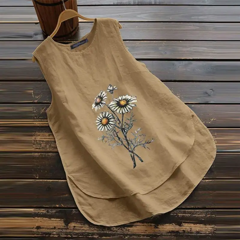 ZANZEA Vintage Tanks Tops Women Summer Sleeveless Blouse Floral Printed Shirt Casual Cotton Linen Blusas Female Loose Vests Robe ZANZEA Vintage Tanks Tops Women Summer Sleeveless Blouse Floral Printed Shirt Casual Cotton Linen Blusas Female Loose Vests Robe