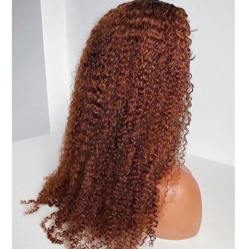 Ombre13*4 Lace Front Human Hair Wig African Kinky Curly Two Tone Remy Hair Brown Short Bob Wigs with Baby Hair 13X4 BOB Wig