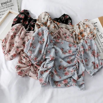 chiffon floral women blouse 2020 summer new slash neck puff sleeved short high waist lady elegant pulls outwear tops
chiffon floral women blouse 2020 summer new slash neck puff sleeved short high waist lady elegant pulls outwear tops