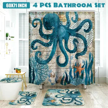 NEW Octopus Printed Pattern Shower Curtain Pedestal Rug Lid Toilet Cover Mat Bath Mat Set Bathroom Curtains with 12 Hooks
NEW Octopus Printed Pattern Shower Curtain Pedestal Rug Lid Toilet Cover Mat Bath Mat Set Bathroom Curtains with 12 Hooks