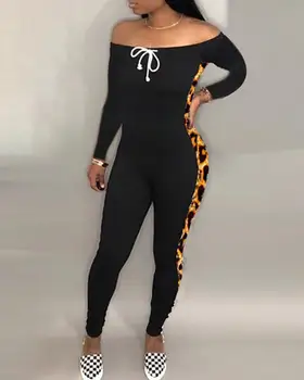 Colorblock Leopard Print Lace Up Jumpsuits Women Casual Patchwork Off Shoulder Drawstring Slinky Jumpsuit 
Colorblock Leopard Print Lace Up Jumpsuits Women Casual Patchwork Off Shoulder Drawstring Slinky Jumpsuit