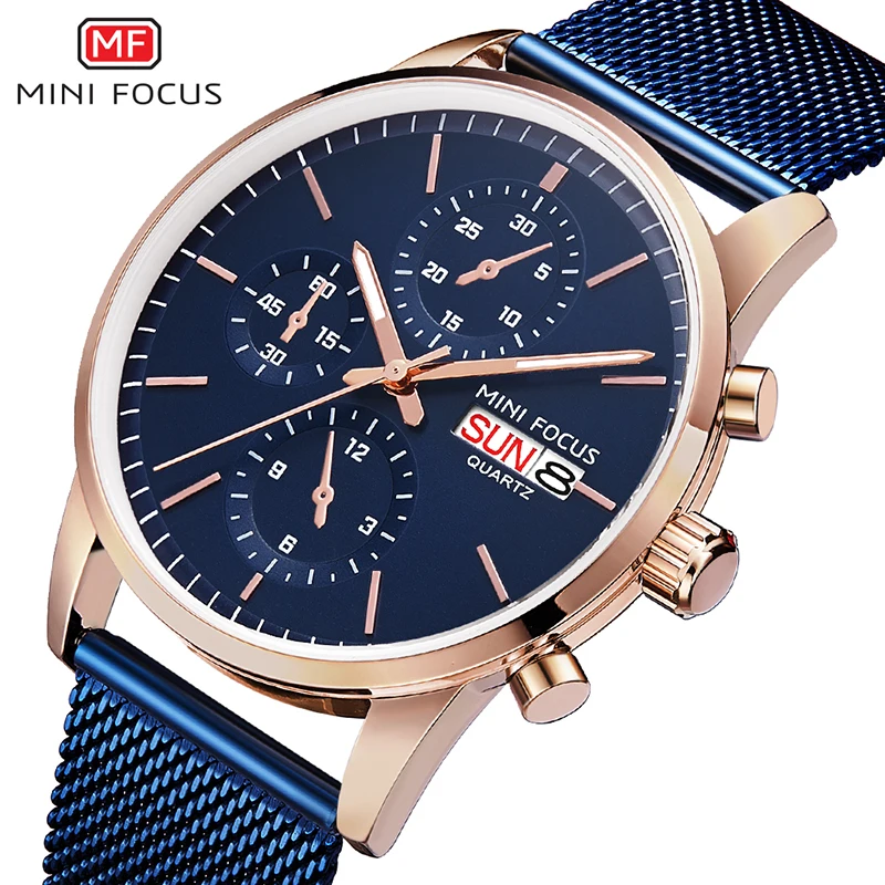 

MINIFOCUS Original Brand Luxury Men Quartz Time Stainless Steel Watchband Business Casual Calendar Wristwatches Male New Clock