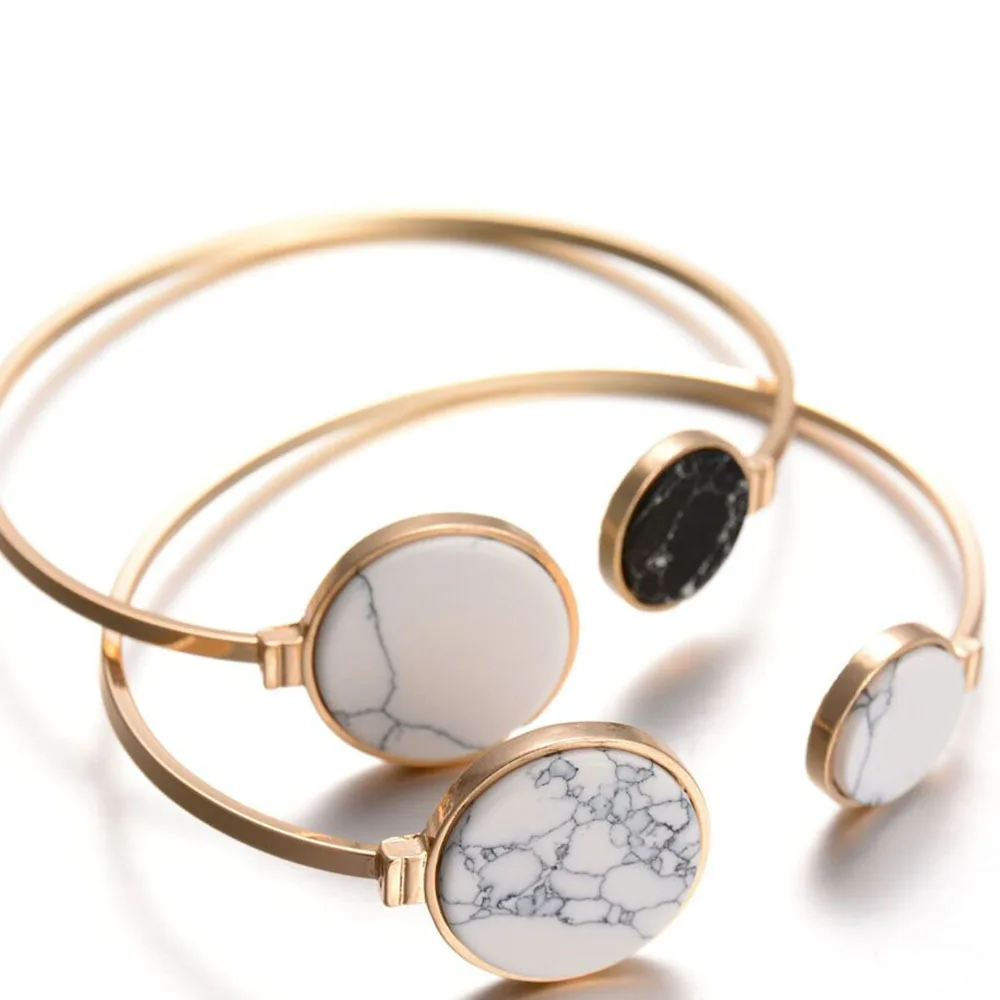 Fashion Gold Plate Black White Geometric Round Open Cuff Punk Bracelet Bangle Faux Marble Stone Bracelet
Fashion Gold Plate Black White Geometric Round Open Cuff Punk Bracelet Bangle Faux Marble Stone Bracelet