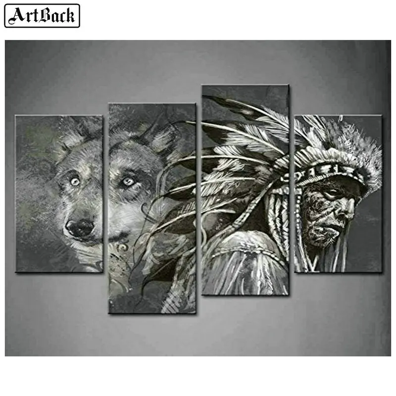 Square/round 5d diamond painting wolf indian four spell decoration diamond mosaic animal sticker 
Square/round 5d diamond painting wolf indian four spell decoration diamond mosaic animal sticker