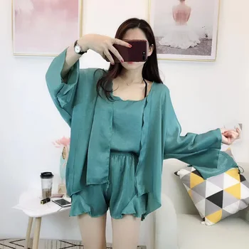 3PCS Pajamas Suit Homewear Intimate Lingerie Satin Summer New Pyjamas Nightwear Casual Green Soft Home Clothing Nightgown
3PCS Pajamas Suit Homewear Intimate Lingerie Satin Summer New Pyjamas Nightwear Casual Green Soft Home Clothing Nightgown