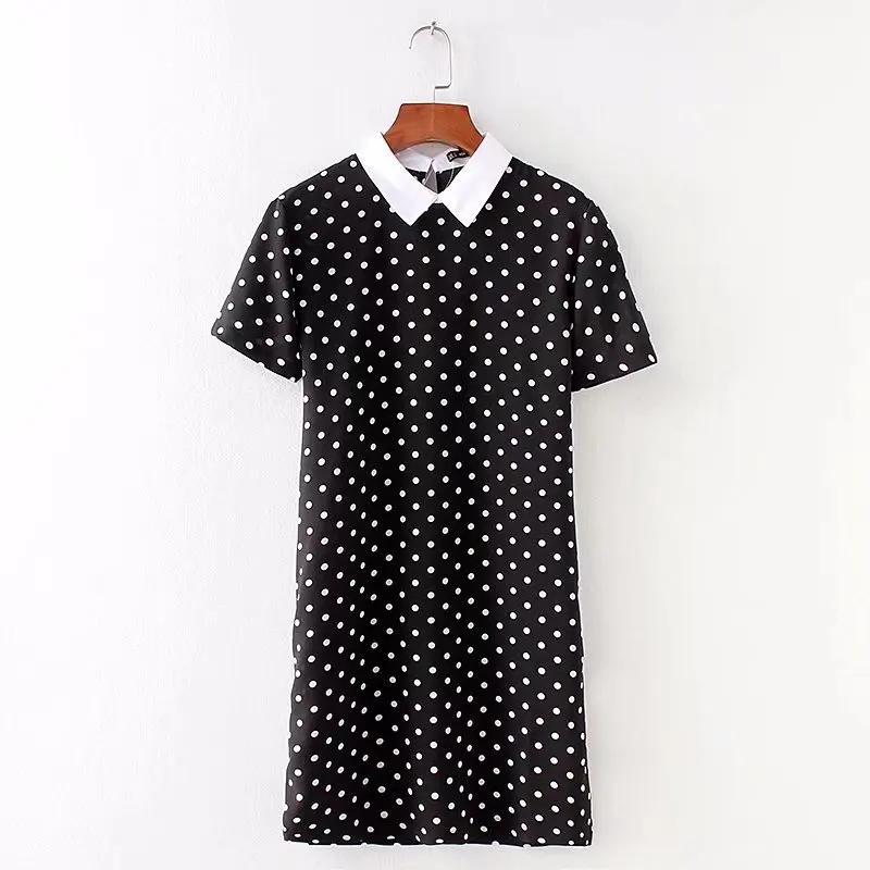 2018 Western Style Spring And Summer Women's Dress New Style White Collar Polka Dot Short-sleeve Dress
2018 Western Style Spring And Summer Women's Dress New Style White Collar Polka Dot Short-sleeve Dress