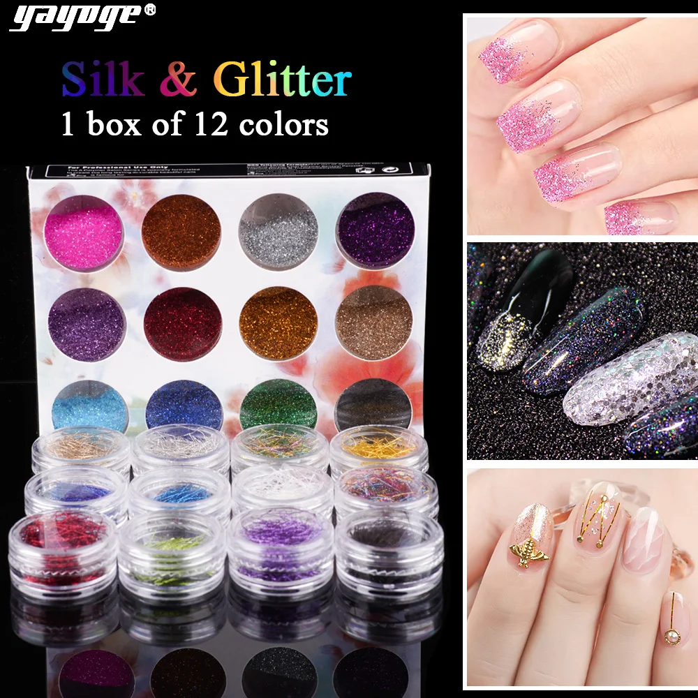 Yayoge Nail Silk And Glitter powder Assorted Colors Nail Art Fine Glitters Colorful Powder for Nail Art Design Decorations
Yayoge Nail Silk And Glitter powder Assorted Colors Nail Art Fine Glitters Colorful Powder for Nail Art Design Decorations