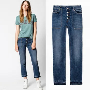 2020 Spring Summer Women's High Waist Button Elastic Straight Edge Tassel Jeans 
2020 Spring Summer Women's High Waist Button Elastic Straight Edge Tassel Jeans