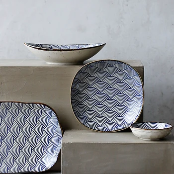 Japanese style tableware waves dishes ceramic plates home antique and wind fish dishes dish bowls rice bowls dinnerware set 
Japanese style tableware waves dishes ceramic plates home antique and wind fish dishes dish bowls rice bowls dinnerware set