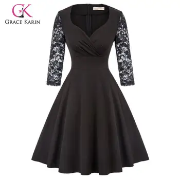 Grace Karin 3/4 Lace Sleeve Swing Dress Women Vintage Surplice V-Neck Flared A-Line Dress 2020 Autumn Pleated Midi Party Dresses
Grace Karin 3/4 Lace Sleeve Swing Dress Women Vintage Surplice V-Neck Flared A-Line Dress 2020 Autumn Pleated Midi Party Dresses