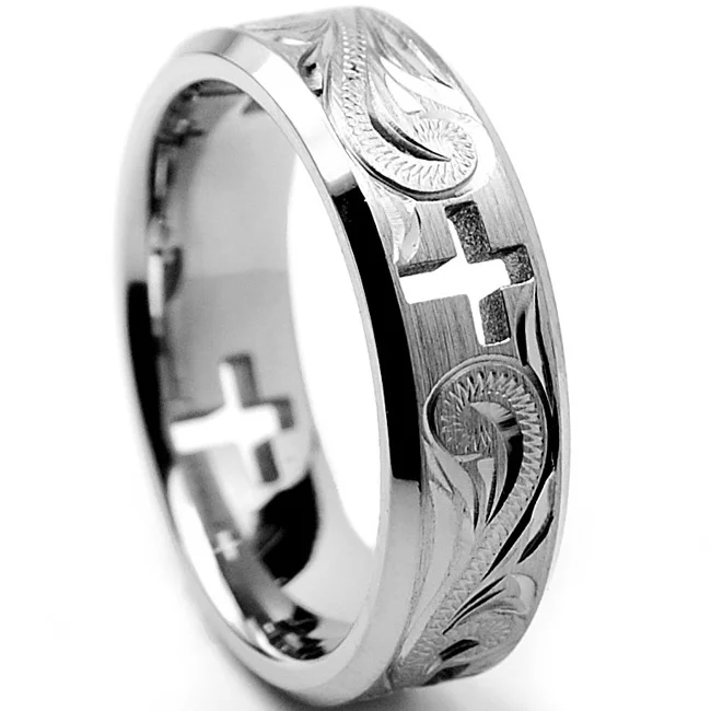7MM Titanium Ring Wedding Band with Cross Cut Out and Engraved Floral Design Anniversary Ring Men Women Engagement Ring Jewelry
7MM Titanium Ring Wedding Band with Cross Cut Out and Engraved Floral Design Anniversary Ring Men Women Engagement Ring Jewelry