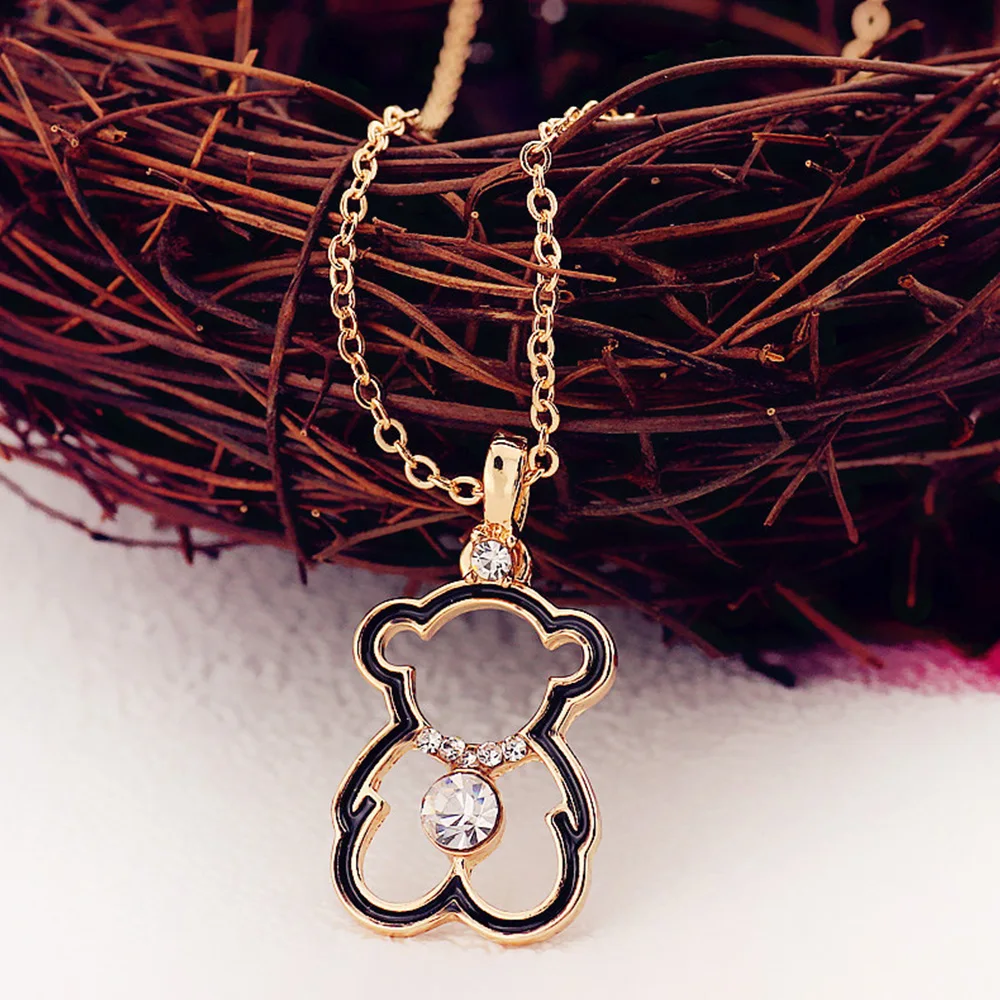 women cute bear necklaces pendant ladies gold cubic zirconia