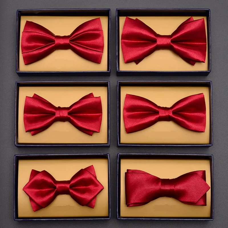 

2020 New Fashion Men's Bow Ties Wedding Double Fabric Red Black Blue Various Styles Bowtie Banquet Butterfly Tie with Gift Box