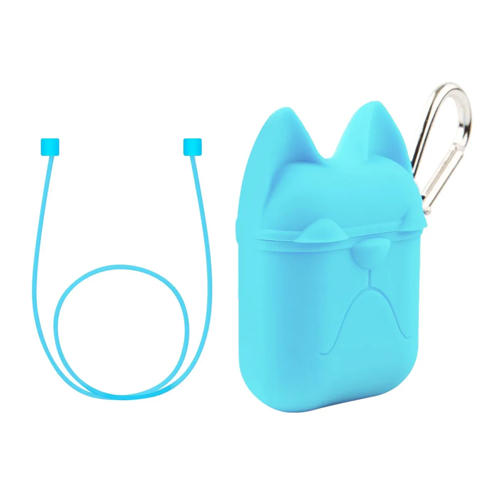 Bulldog Earphone Silicone Case Cover Pouch For Apple Airpods New + AirPods Strap