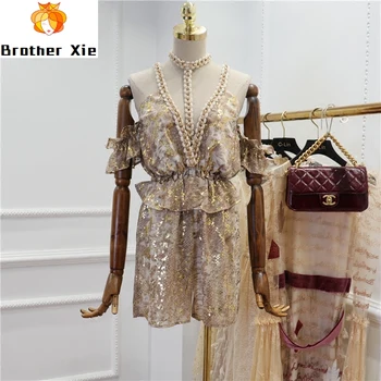 Summer Women Jumpsuit Sexy Feminine Weaving Knit Neck Large V-necked High Waist Chiffon Jumpsuits Girls Holiday Clothing
Summer Women Jumpsuit Sexy Feminine Weaving Knit Neck Large V-necked High Waist Chiffon Jumpsuits Girls Holiday Clothing
