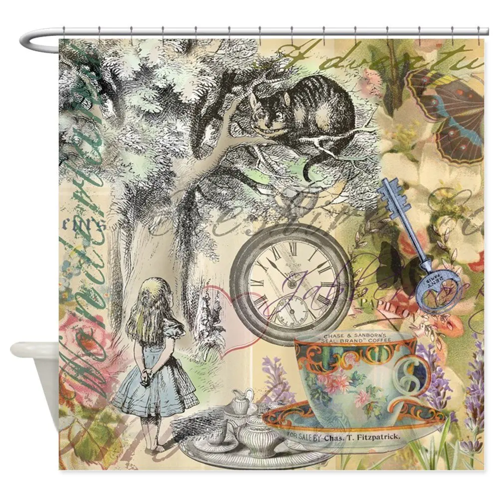 Декоративная занавеска для душа из ткани с изображением Чеширского Кота Алисы в